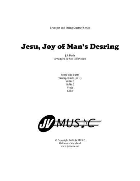 Jesu Joy Of Mans Desiring For Trumpet And String Quartet Sheet Music