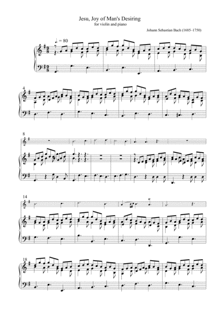 Jesu Joy Of Mans Desiring For Violin And Piano Sheet Music