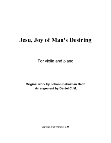 Jesu Joy Of Mans Desiring For Violin Easy Piano Accompaniment Sheet Music