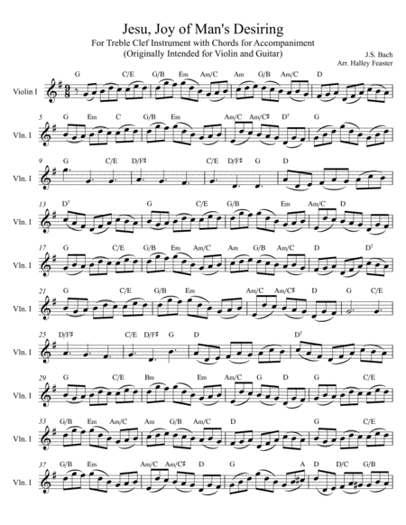 Jesu Joy Of Mans Desiring For Violin Or Treble Clef Instrument And Guitar Chords Sheet Music