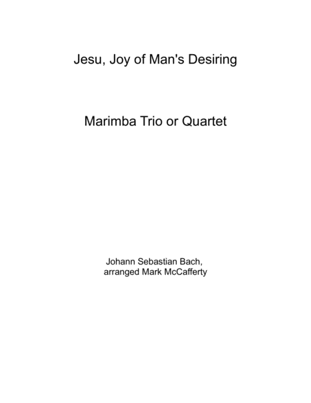 Jesu Joy Of Mans Desiring Marimba Trio Or Quartet Sheet Music