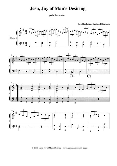 Free Sheet Music Jesu Joy Of Mans Desiring Pedal Harp Solo