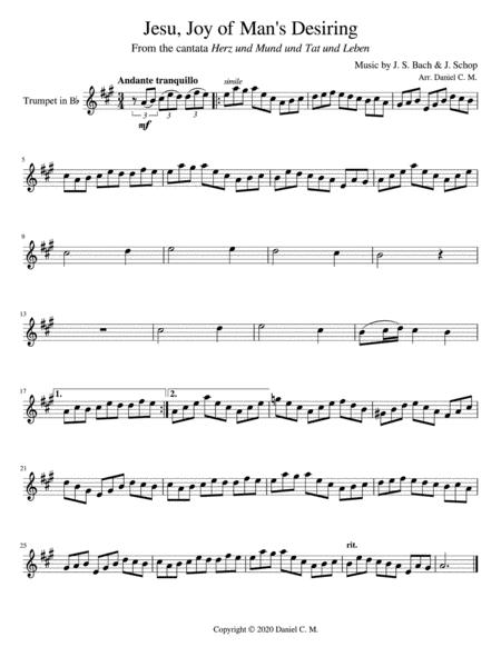 Free Sheet Music Jesu Joy Of Mans Desiring Trumpet In Bb And Piano