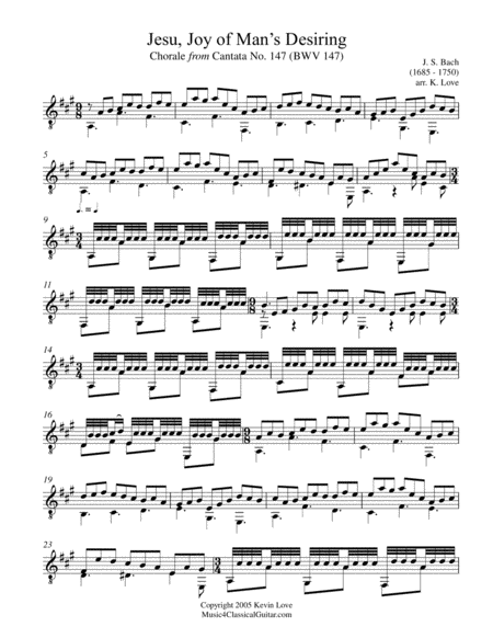 Jesu Joy Of Mans Desiring W Tremolo Guitar Solo Sheet Music