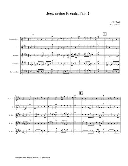 Free Sheet Music Jesu Meine Freude Part 2 By Js Bach For Saxophone Quintet