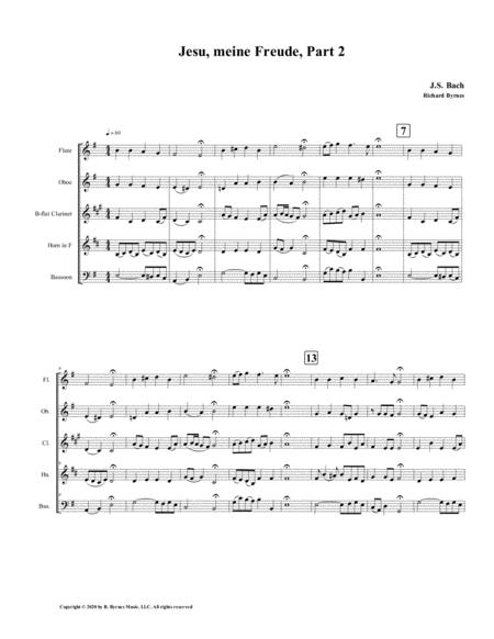 Jesu Meine Freude Part 2 By Js Bach For Woodwind Quintet Sheet Music