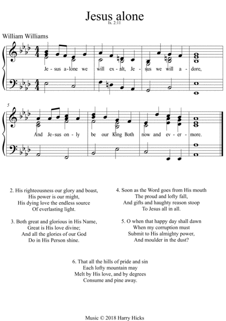 Free Sheet Music Jesus Alone We Will Exalt A New Tune To A Wonderful William Williams Hymn