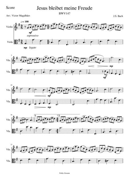 Jesus Bleibet Meine Freude Jesu Joy Of Mans Desiring Violin And Viola Duet Sheet Music