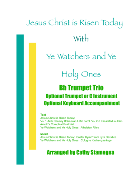 Jesus Christ Is Risen Today With Ye Watchers And Ye Holy Ones Bb Trumpet Trio Or Quartet Sheet Music