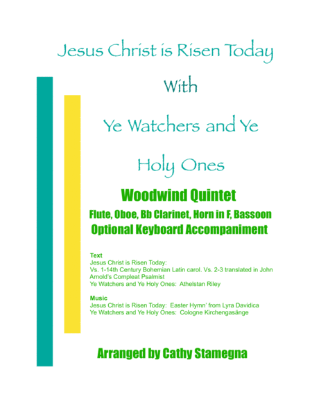 Free Sheet Music Jesus Christ Is Risen Today With Ye Watchers And Ye Holy Ones Woodwind Quintet Flute Oboe Bb Clarinet Horn In F Bassoon Opt Keyboard Acc
