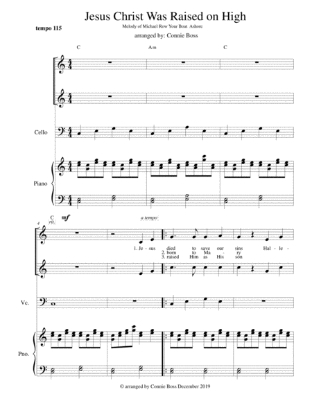 Free Sheet Music Jesus Christ Was Raised On High Cello Vocal Duet And Piano