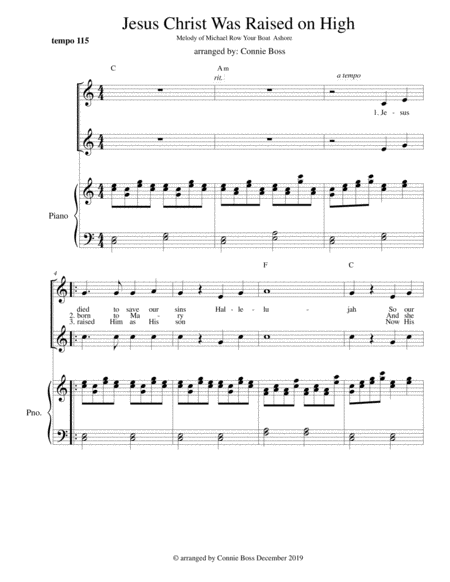 Free Sheet Music Jesus Christ Was Raised On High Vocal Duet And Piano
