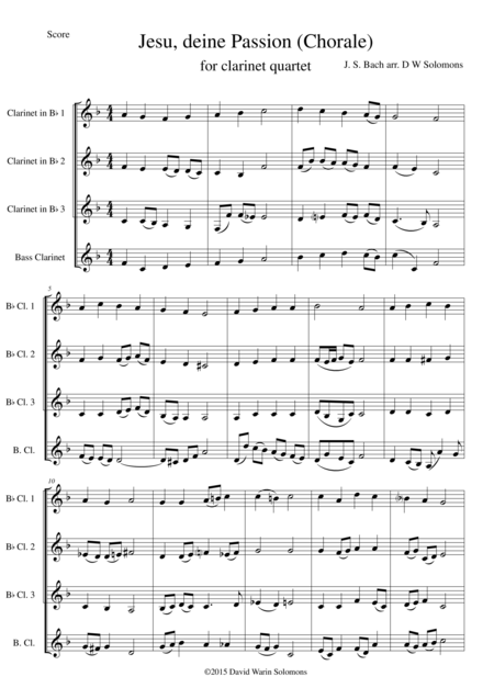 Free Sheet Music Jesus Deine Passion For Clarinet Quartet