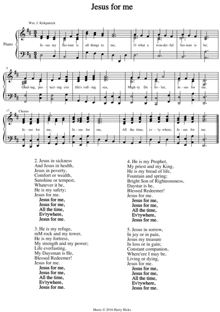 Jesus For Me A New Tune To A Wonderful Old Hymn Sheet Music