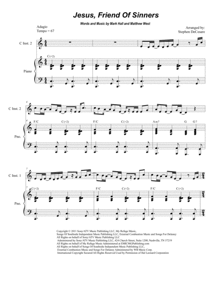 Free Sheet Music Jesus Friend Of Sinners Duet For C Instruments