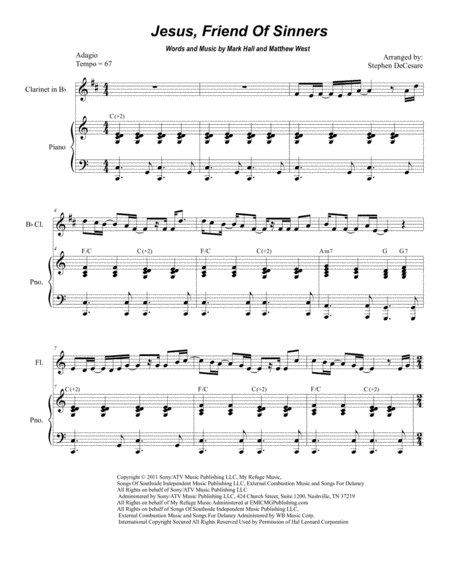 Jesus Friend Of Sinners Duet For Flute And Bb Clarinet Sheet Music