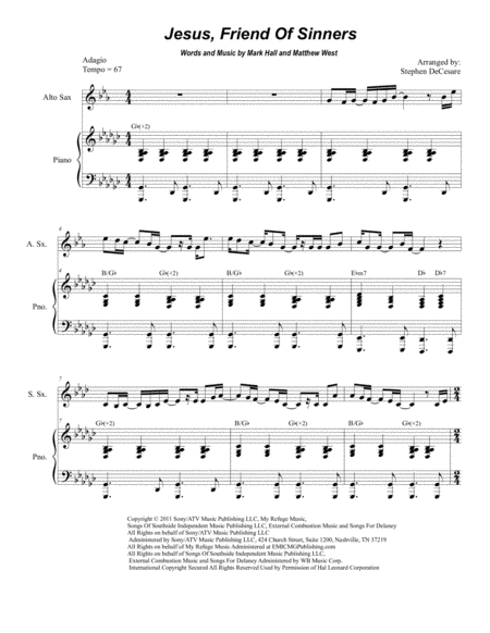 Jesus Friend Of Sinners Duet For Soprano And Alto Saxophone Sheet Music