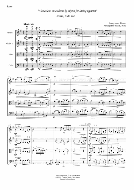 Free Sheet Music Jesus Hide Me For String Quartet