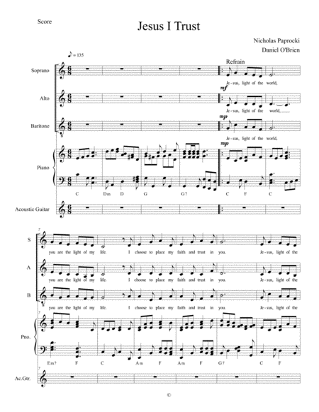 Free Sheet Music Jesus I Trust