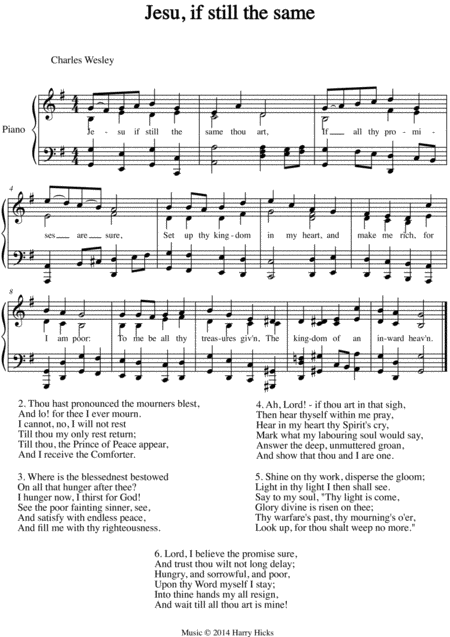 Jesus If Still The Same A New Tune To A Wonderful Wesley Hymn Sheet Music