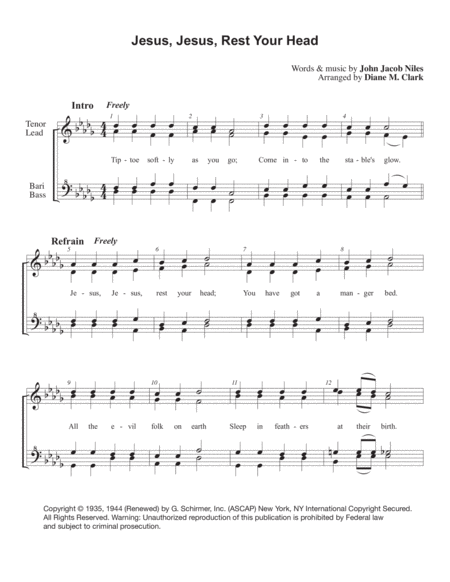 Jesus Jesus Rest Your Head Quartet Pricing Sheet Music