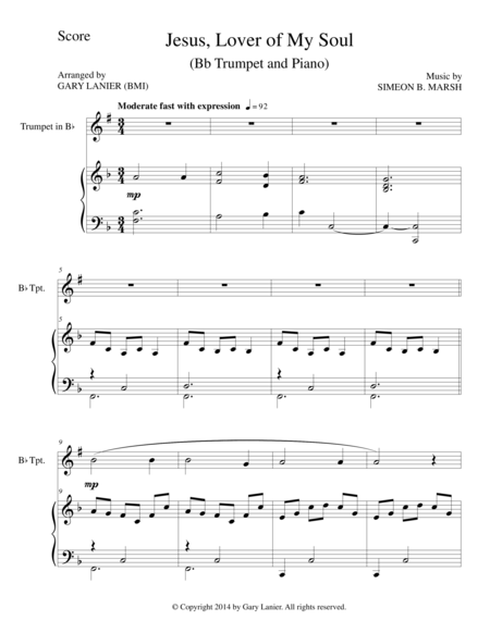 Jesus Lover Of My Soul Bb Trumpet Piano And Trumpet Part Sheet Music