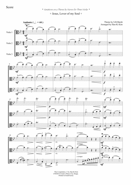 Jesus Lover Of My Soul For Viola Trio Sheet Music