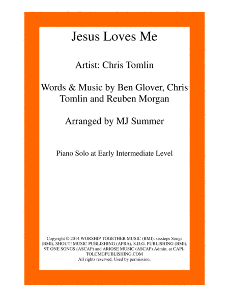 Jesus Loves Me By Chris Tomlin Piano Solo At Early Intermediate Level Sheet Music
