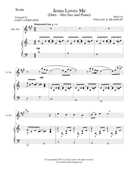 Jesus Loves Me Duet Alto Sax And Piano Score And Parts Sheet Music