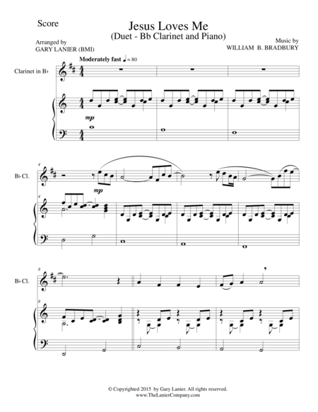 Free Sheet Music Jesus Loves Me Duet Bb Clarinet And Piano Score And Parts