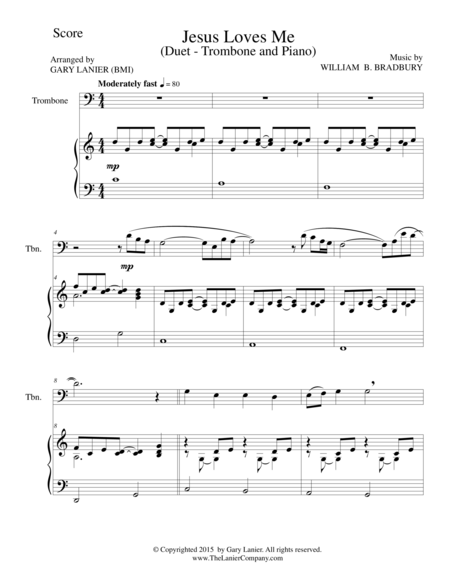 Free Sheet Music Jesus Loves Me Duet Trombone And Piano Score And Parts