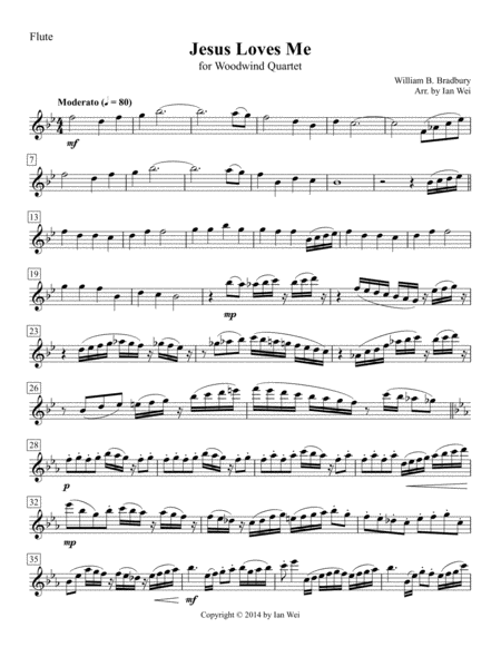 Free Sheet Music Jesus Loves Me For Woodwind Quartet