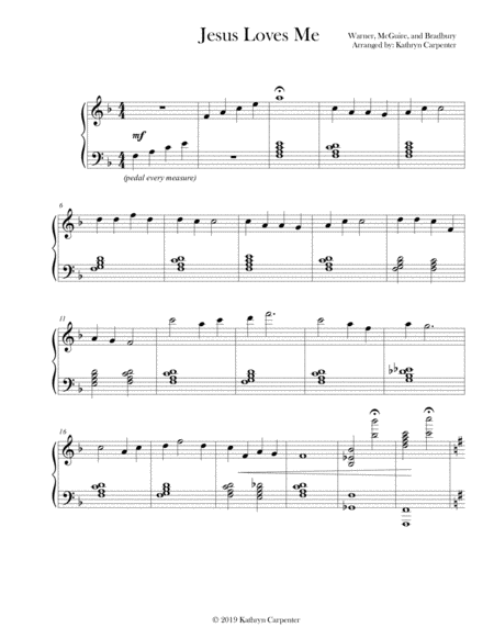 Jesus Loves Me Jazz Piano Sheet Music