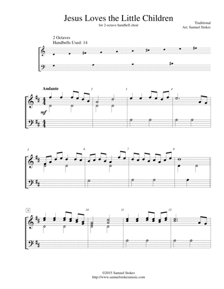 Jesus Loves The Little Children For 2 Octave Handbell Choir Sheet Music