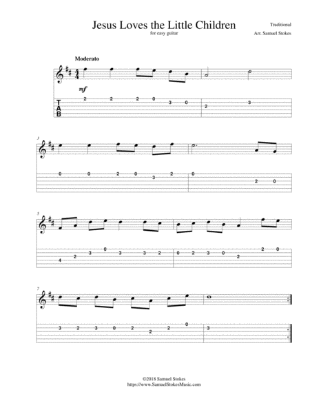 Jesus Loves The Little Children For Easy Guitar With Tab Sheet Music