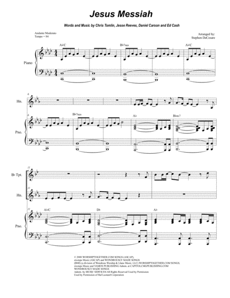 Free Sheet Music Jesus Messiah Duet For Bb Trumpet And French Horn