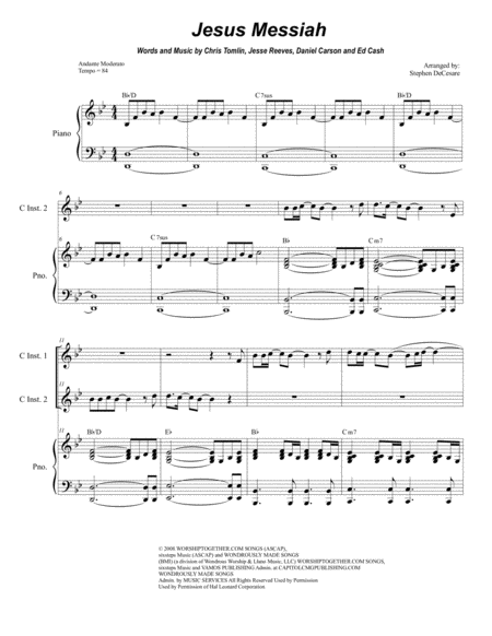 Jesus Messiah Duet For C Instruments Sheet Music