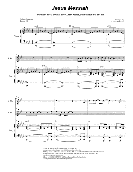 Jesus Messiah Duet For Soprano And Tenor Saxophone Sheet Music