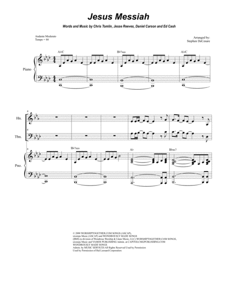 Free Sheet Music Jesus Messiah For Brass Quartet