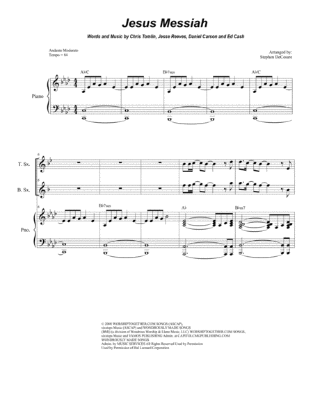 Jesus Messiah For Saxophone Quartet Sheet Music