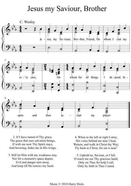 Free Sheet Music Jesus My Saviour Brother Friend A New Tune To This Wonderful Charles Wesley Hymn