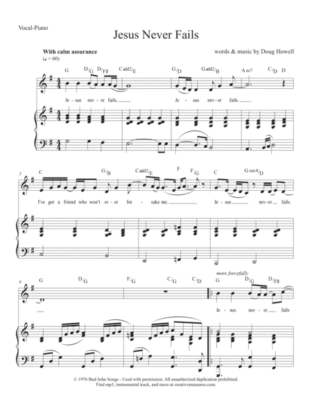 Jesus Never Fails G Sheet Music