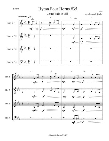 Free Sheet Music Jesus Paid It All For Horn Quartet 35