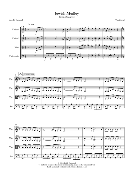 Jewish Medley String Quartet Sheet Music