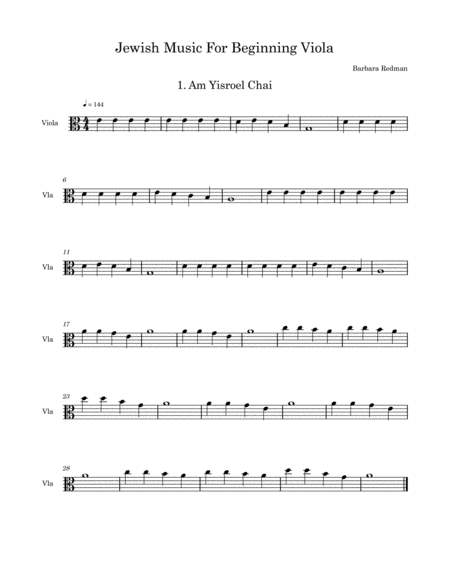 Jewish Music For Beginning Viola Sheet Music