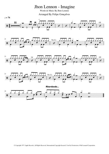 Jhon Lennon Imagine Drums Sheet Music