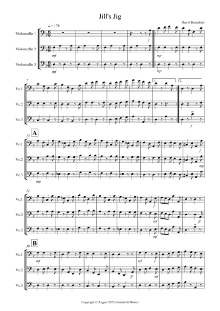 Jills Jig For Cello Trio Sheet Music