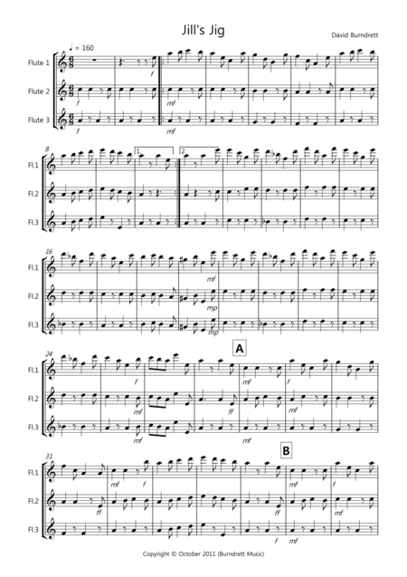 Jills Jig For Flute Trio Sheet Music