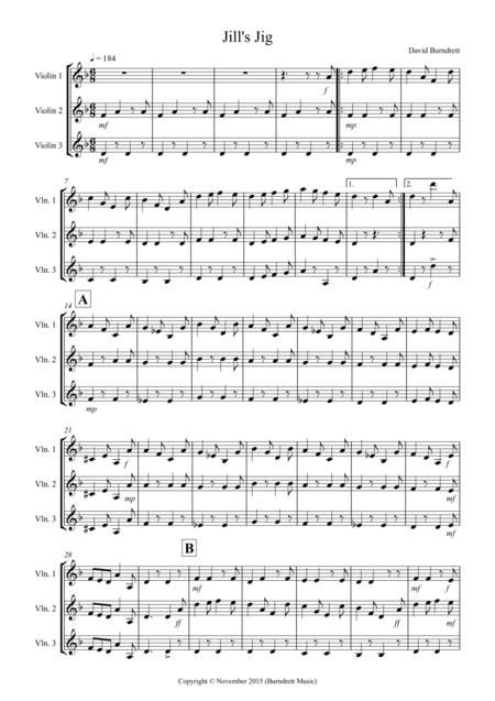 Jills Jig For Violin Trio Sheet Music