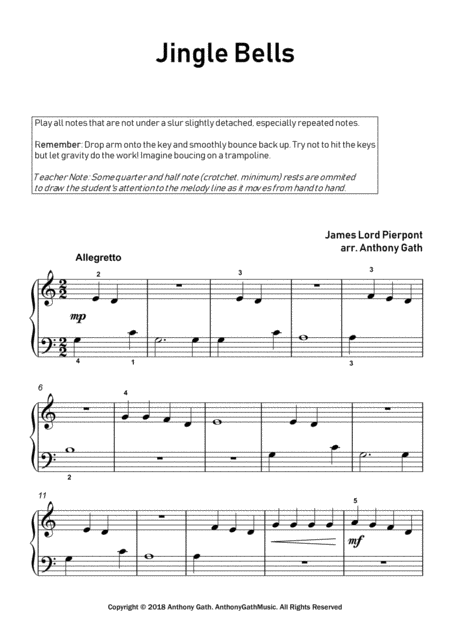 Jingle Bells 5 Finger Piano Easy Piano Sheet Music